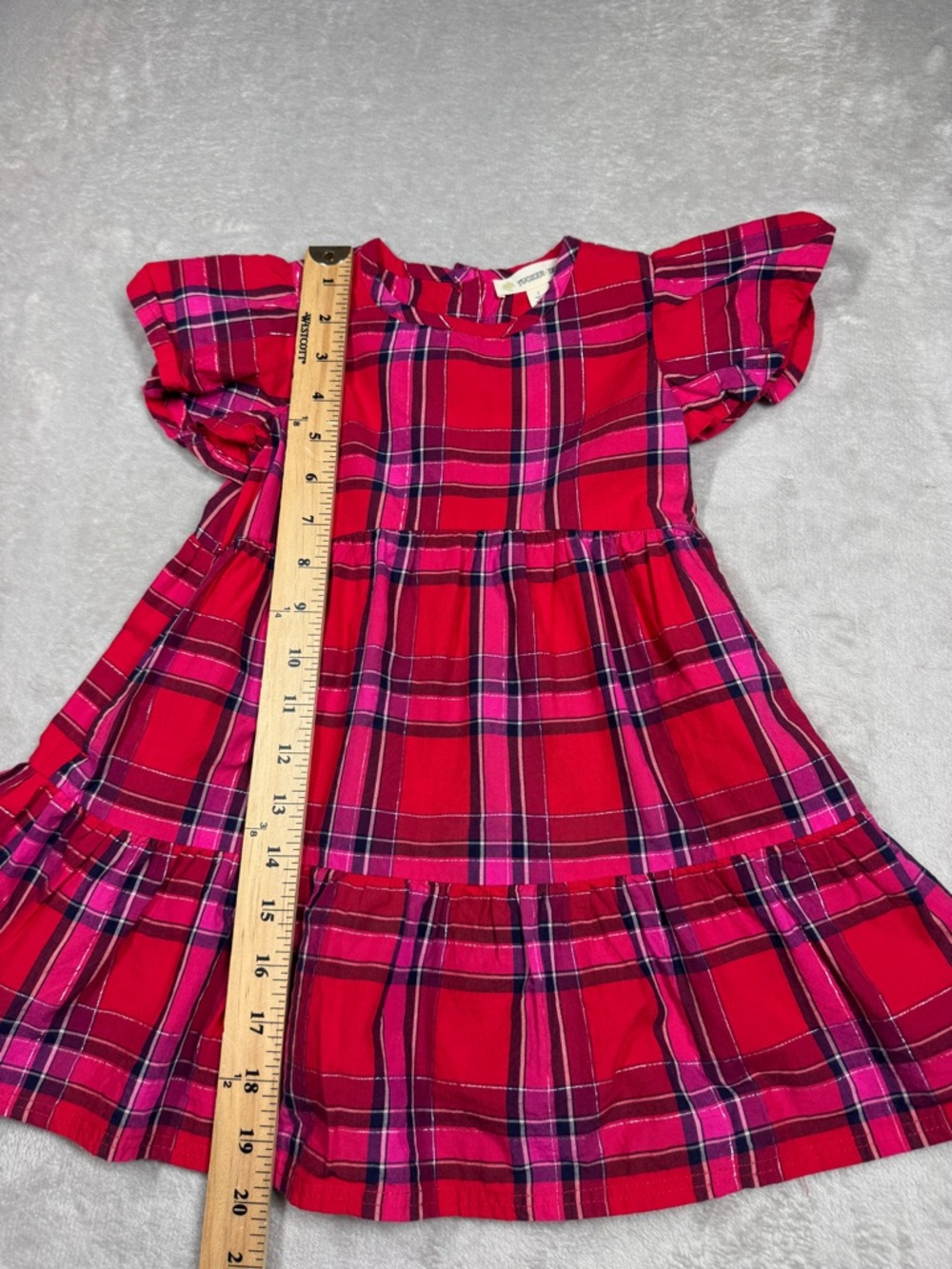 Tucker + Tate Red Pink Silver Plaid Ruffle Holiday Dress Girls Size 2 - Picture 5 of 15